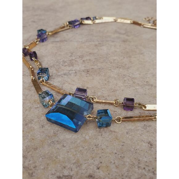 Vintage RLM Robert Lee Morris Gold Tone Crystal Necklace Signed 35–38” - Picture 6 of 11